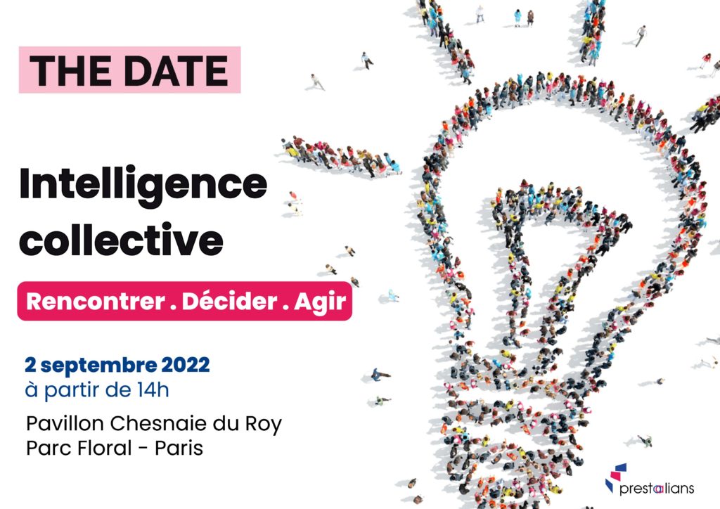 Affiche de l'événement THE DATE qui aura lieu le 2 septembre 2022 au Pavillon Chesnaie du Roy (Parc Floral) sur le thème de l'intelligence collective.